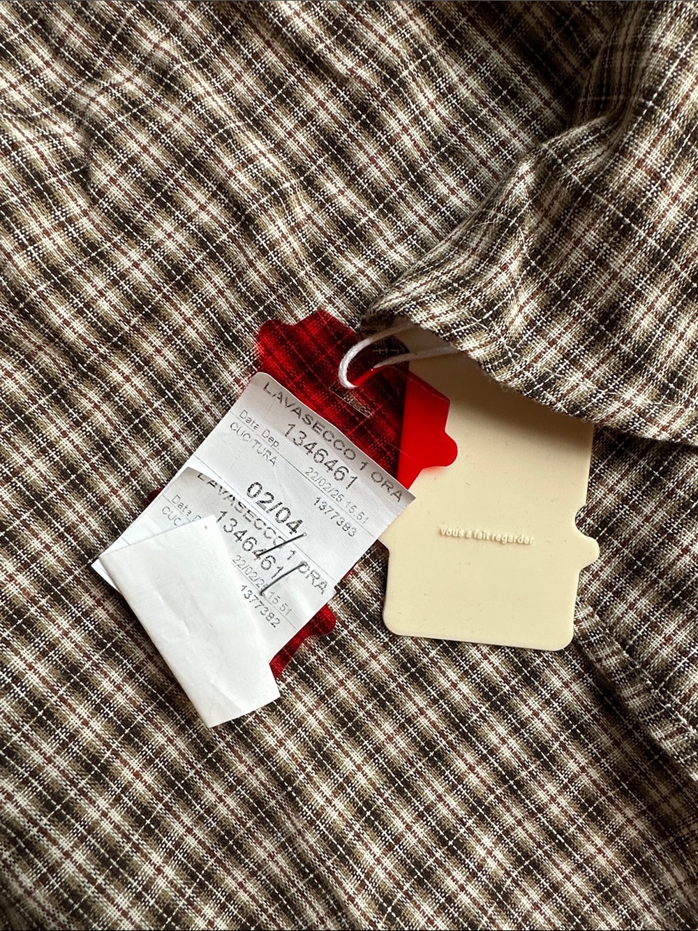 NWT Apres Studio Sz US 4 Plaid Button-Front Shirt Dress in Brown and Cream - Picture 3 of 4